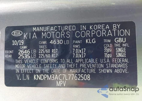 2020 Kia Sportage Lx from USA, damaged, VIN KNDPM3AC7L7762508